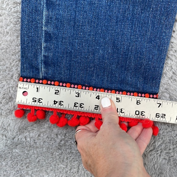 Boden Jeans Women's 8 Long The Cambridge Ankle Skimmer Embroidery Pom Poms Boho - Picture 13 of 16